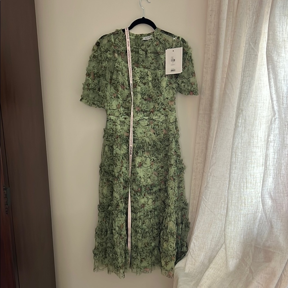New with tags Mac Duggal Floral Green Midi Dress